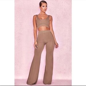 House of CB Camel Lounge Set 3-Piece Cardigan Bra Pants XS/S Worn Once